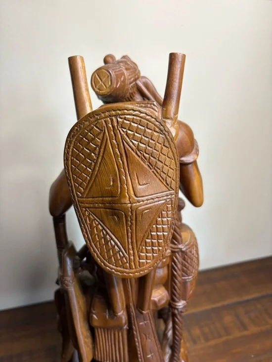 Vintage Folk Art Hand- Carved Wood Sculpture Depicting A Tribal Man - Picture 8 of 16